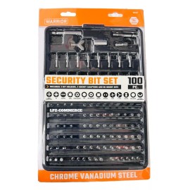 Warrior 100-Piece Security Bit Set w/Case Spline Hollow Star Hex Square 68457