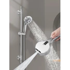 KES 30-Inch Shower Slide Bar with High Pressure 9 Functions Adjustable Handheld Shower Head & 59-Inch Hose, Built-in Power Wash to Clean Tub Tile & Pet, Wall Mount Polished Finish 18/8 Stainless Steel
