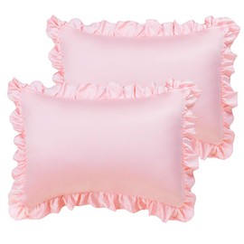 sourcing map Luxury Satin Oxford Pillowcases, Pair of 2 Pink Ruffled Pillow Shams 20 x 36 inch with Envelope Closure, King Size Pillow Cases Covers