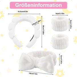4 Pieces Spa Headband for Washing Face, Skincare Terry Cloth Headband Wristband Set,Elastic Hairbands Face Washing Wristband,Sponge Puffy Makeup Headbands for Women Girls Shower,Sports,Yoga(White)
