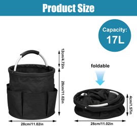Les-Theresa Cleaning Caddy Organiser 17L, Cleaning Bag Collapsible Cleaning Products Organiser, Cleaning Caddy with Handle Multi Pocket Foldable Cleaning Bucket for Picnic Bath Shopping (Black)