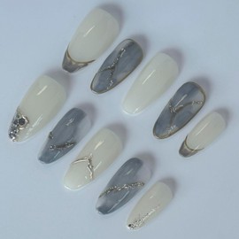 Nail Tips, Press on Nail, Set of 10, Handmade Nail Tips, Blue-Gray Blend