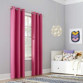Sun Zero Riley Kids Bedroom Blackout Grommet Curtain Panel, 40" x 63", Pink