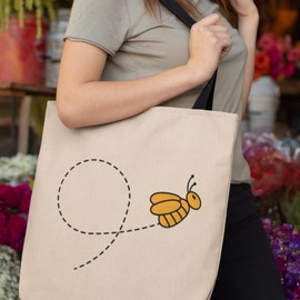Honey Bee Trail Tote Bag - Women Gifts Shopping Organic Cotton Fabric Carrier Reusable Shopper Inspirational Quote Slogan Handbag Bees Accessories Present Bumblebee (One Size, Black Handle)