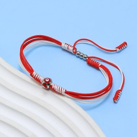 HARACRAFT Red Evil Eyes Bracelet, Adjustable Red String Talisman Amulet, Lucky and Protection, Handmade Braided Kabbalah String Of Fate, Surfer Rope Cord Thread for Men, Women, Friendship (Red)