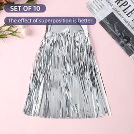 Pack of 10 10 Feet Silver Fringe Garland Metallic Wall Metallic Foils Hanging Tinsel Fringe Banner for Parade Floats Birthday Party Decoration Wedding Christmas New Year Decoration (Silver)