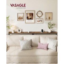 VASAGLE Set of 2 Console Tables with Power Outlets, Slim Behind Couch Sofa Tables, 5.9 x 39.4 x 31.5 Inches, 2 Hooks, Easy Assembly, for Entryway, Living Room, Rustic Brown and Ink Black ULNT078K01