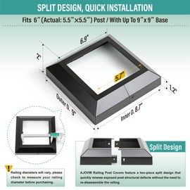 AJOVW 3 Pcs 6"x6" (Actually 5.5"x 5.5") Aluminium Post Base Cover for Gazebo, Trellises, Horse Barns, Deck Posts,6" Separate Decking Post Skirt (Black)