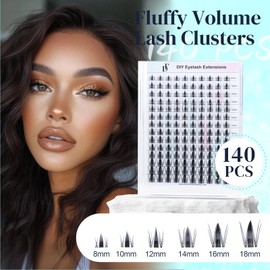 DF touchjoy Lash Clusters Kit 140PCS 8-18mm Lash Clusters - Manga Lashes DIY Eyelash Extension Kit with Wispy Cluster Lashes - Lash Kit for Natural, Fluffy Look Cluster Eyelash Extensions