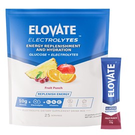 ELOVATE Electrolyte Drink Mix with 8 Grams of Glucose - Pack of 25 Electrolyte Hydration Blends Fruit Punch - Dextrose - Glucose Powder - Energy Drink