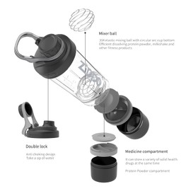 21oz Protein Shaker Bottle with Storage for Powder, Shaker Cups for Protein, Blender Bottles, Protein Powder Shaker, Made with Tritan BPA Free, with Wire Whisk Balls (Black)