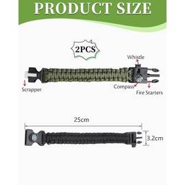 KGDUYC 2 Pieces Braided Parachute Cord Bracelet, Outdoor Survival Bracelet, Multifunction Parachute Cord Bracelet, Survival Bracelet, Whistle, Compass, Outdoor Activities