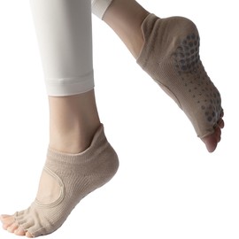Ruayia Non-Slip Half Toe Yoga Socks, Pilates, Socks, Non-Slip Socks, Breathable Socks for Fitness, Ballet, Kickboxing, light brown