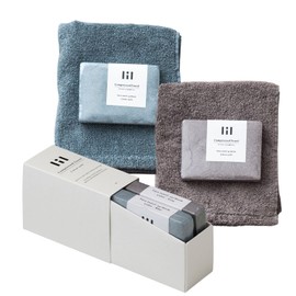 Stylem Takisada-Osaka "Lil" Compressed Towel with Water, Fluffy, Approx. 13.4 x 31.5 x 31.5 inches (34 x 80 cm), 2 Piece Set, 100% Cotton, Highly Absorbent, Texture, Lightweight, Wedding Gift, Birthday Gift, Women, Men, Favors, Petite Gift, Stylish, Blue
