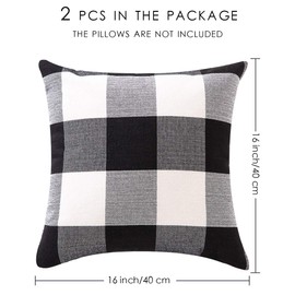 ORANIFUL Buffalo Check Cushion Covers 40cm x 40cm Set of 2 Linen Decorative Square Tartan Throw Pillow Case for Sofa Couch Bed Home Decor Car 16 x 16 Inches (Black & White)