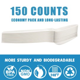 Compostable Spoons 150 Count Disposable Spoons Cutlery Heavy-Duty Utensils for Party Supply