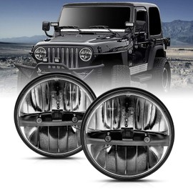 AmeriLite 2 x 7 Inch Round High Power LED Silver Headlights Pair Universal for Wrangler Jimmy Hummer - Passenger and Driver Side