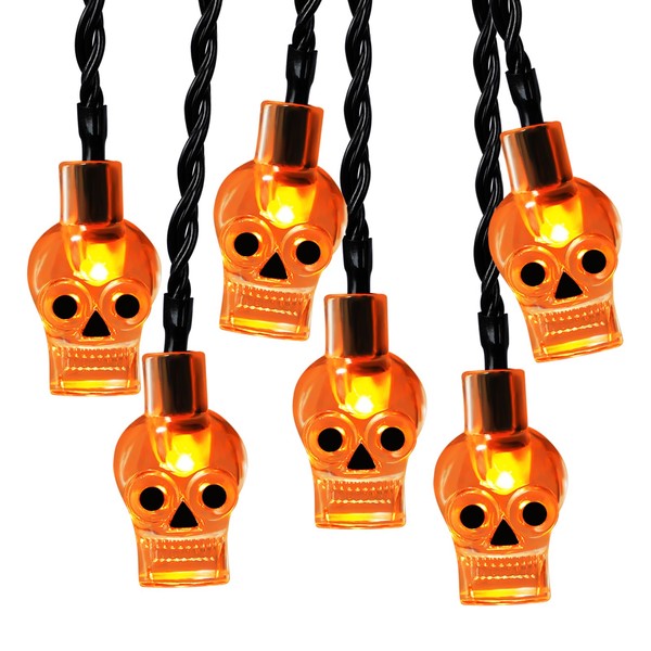 RECESKY 2Pack 20 LED Orange Skull String Lights with Timer