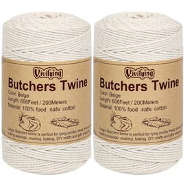 Vivifying Butchers Twine, 2pcs x 656 Feet 2mm Food Safe Cotton Bakers String for Tying Meat, Trussing Turkey, Making Sausage, Roasting, Cooking and Packing(Beige)