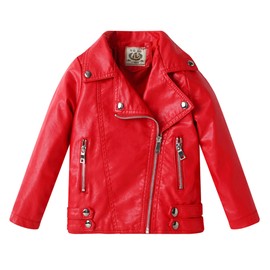 ELUCKFACE Girls Boys Biker Jacket Faux Leather Rivets Leather Motor Jacket For Kids Red 5-6Years