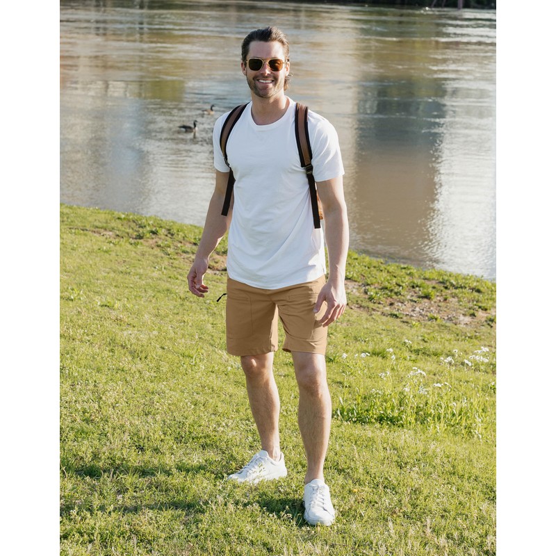 Pudolla Men's Hiking Cargo Shorts 9" Lightweight Stretch Travel Work