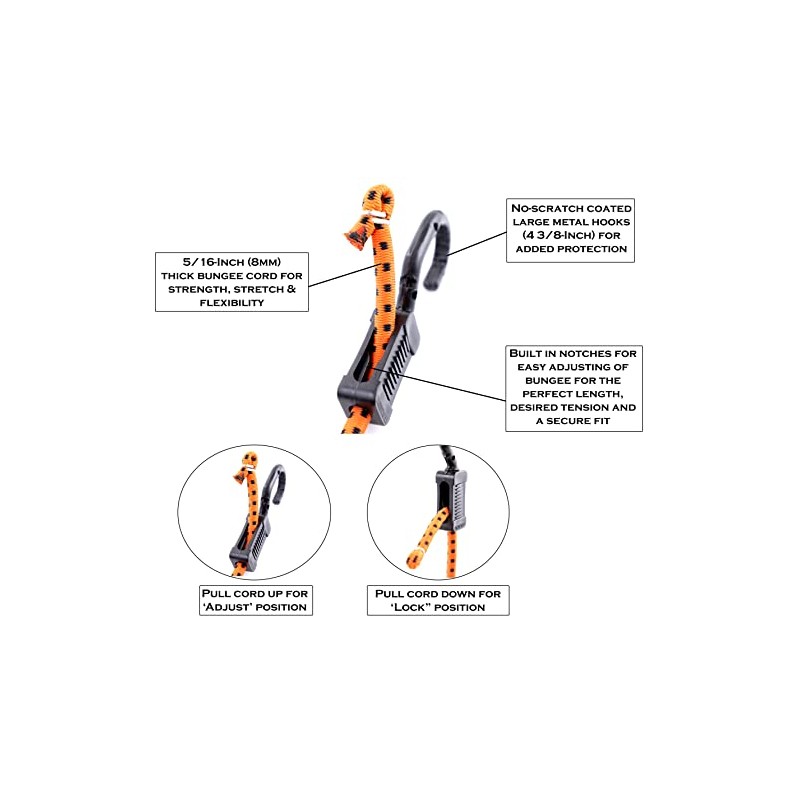 Kotap MABC-36 All Purpose Light Duty Adjustable Bungee Cords, Orange/Black,