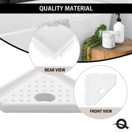Questech 5" Corner Shower Footrest, Lugged for New Construction, Shaving Shelf for Inside Shower, Bathroom Storage Corner Caddy, Geo Lugged, Bright White Matte