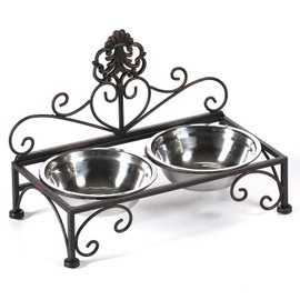 Elevated Dog Bowls for Small Dogs Metal Raised Dog Bowl Cat Dish Stand with Double Stainless Steel Pet Feeder for Food and Water Lifted Cats Bowl with Stand Elevated Pets Bowl Holder - Height 3.54"