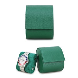 Hiram Watch Storage Case 1 Watch Travel Roll Case Genuine Saffiano Leather Travel Watch Organizer Box (Green)