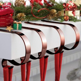 4 Pcs Christmas Stocking Holders for Mantle, Metal Stand Stocking Hooks with Non-Slip Mat, Stocking Hangers for Party Decoration Supplies (Red Bronze)