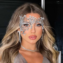 Haomye Masquerade Mask Black Lace Masks Venetian Eye Mask for Rave Mardi Gras Costume (silver)