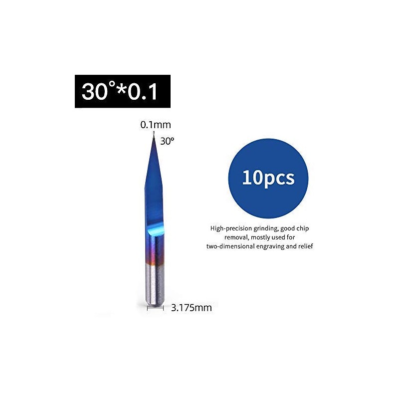 30 Degree V Groove Bit 0.1mm Carbide PCB Nano Blue