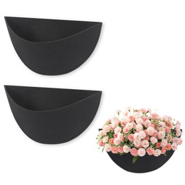 Kaket 3PCS Half Round Fabric Planter Liners, Fabric Plant Liners 14inch, Half Circle Felt Hanging Basket Liners for Wall Hanging Basket Planter (Black, 14 Inch)