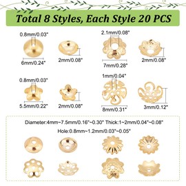PH PandaHall Bead Cap, Flower Shape, Approximately 160 Pieces, 304 Stainless Steel, Washer, 8 Types, Chrysanthemum Seat Openwork Cap, Spacer Beads, Flower, Flower Shape, Accessory Parts, For Jewelry,