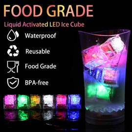 LED Ice Cubes Lights for Drinks, 12/24/48 Pack Multi Color Light Up Ice Cubes for Drinks Reusable Waterproof Glowing Flashing Led Ice Cube for Party Bar Club Drinks (24)