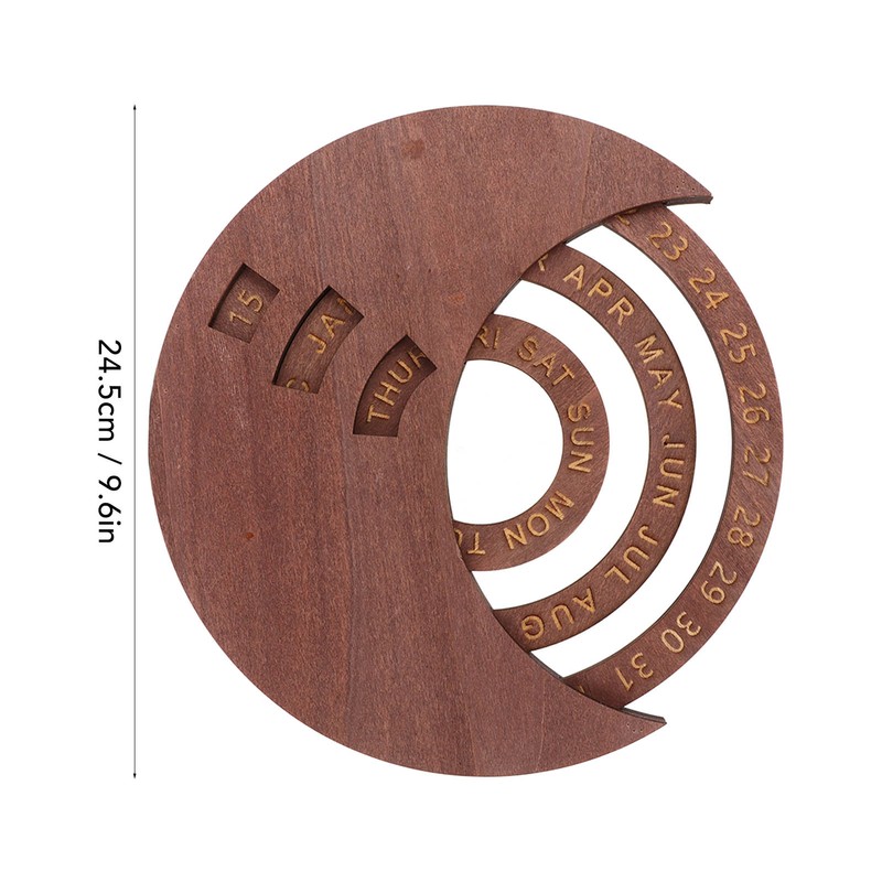 Wooden Disc Calendar Dark Brown Rotatable Disc Natural Wood Vintage
