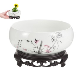 INOOMP Ceramic Chinese Pot with Base Hydroponic Pot White Water Lily Bowl Ceramic Planter Pot for Home Office Garden 7 Inch