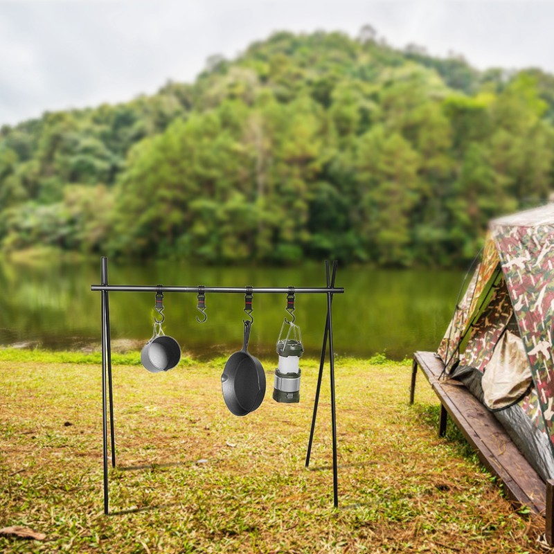 Outdoor Cookware Hanging Rack Triangular Pot Pan Camping Light Tools