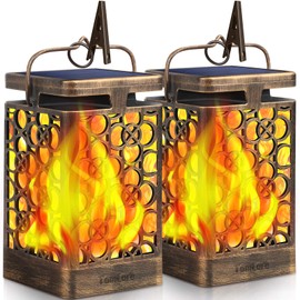 TomCare Solar Lights Upgraded Solar Lantern Flickering Flame Outdoor Hanging Lantern Decorative Lighting Solar Powered Waterproof LED Flame Umbrella Lights for Patio Garden Deck, 2 Pack(Bronze)
