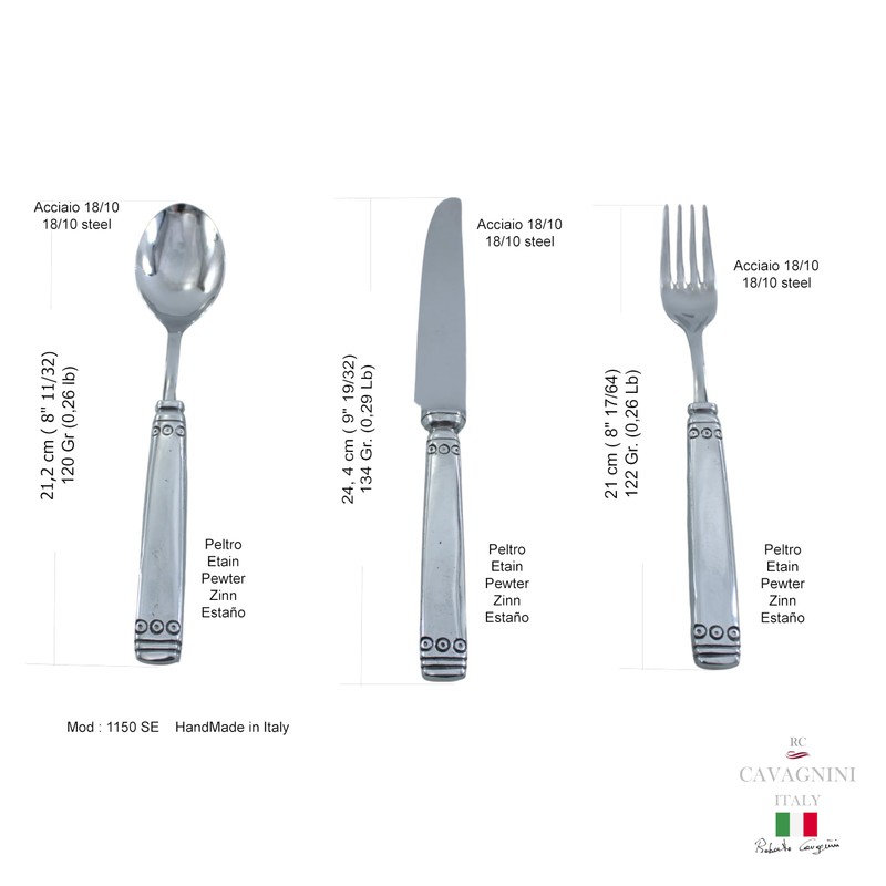 Cavagnini Handmade 18/10 Steel and Pewter Cutlery Set of 3