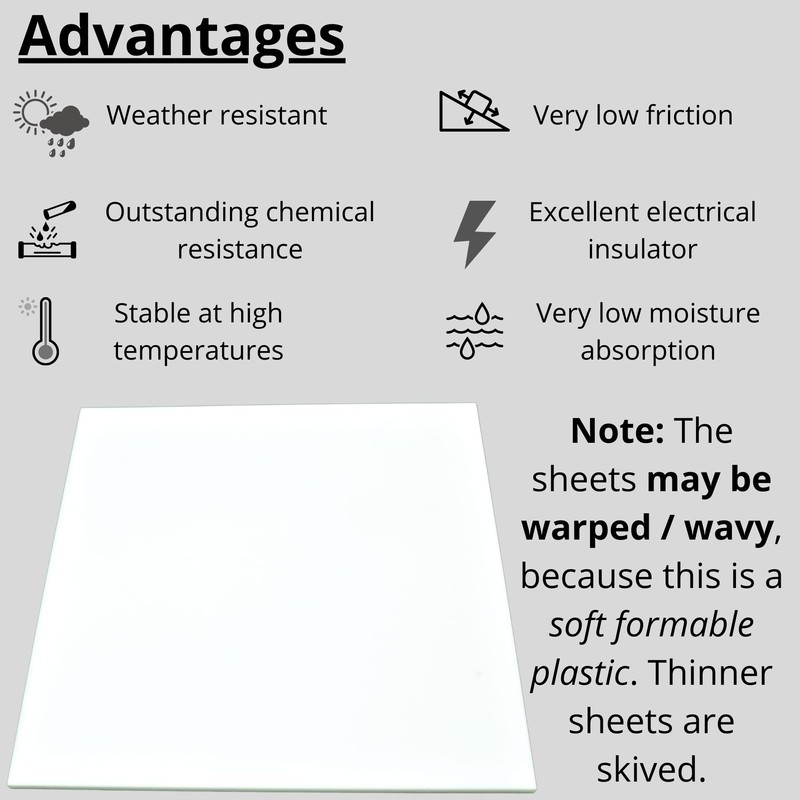 BuyPlastic Natural White Teflon PTFE Virgin Plastic Sheet 1/16" Thick,