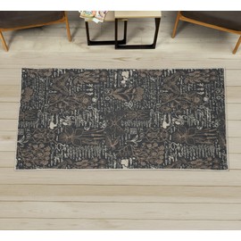 Ambesonne Wild Life Decorative Rug, Exotic Jungle Animals Beetle and Moth Sketch with Floral Writing, Quality Carpet for Bedroom Dorm and Living Room, 2' 2" x 3' 7", Dark Khaki Charcoal Grey