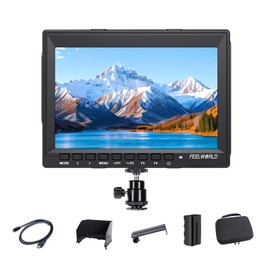 FEELWORLD FW759 7-inch IPS On-Camera Field Monitor Bundle with 2200mAh Battery & Carry Case, 1280x800 FHD, 4K HDMI in&Out, Ultra-Thin Design, Waveform Peaking Focus for DSLR & Camcorder Use