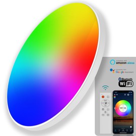 KYFGDLA Smart RGB Ceiling Light with Alexa/Google Home, 30W, 16 Million Colors & IP44 Waterproof, 12" Flush Mount LED Light for Bedroom Bathroom Living Room, Voice Control, Remote & App Dimming, White
