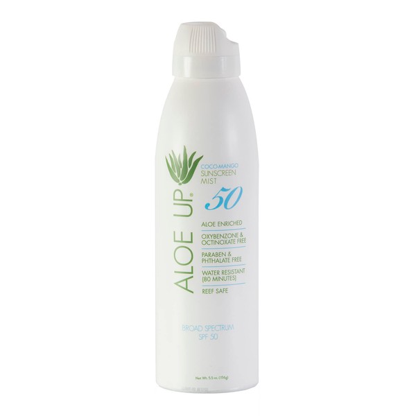 Aloe Up White Collection Continuous Spray: SPF 50 Sunscreen - Gentle Spray Sunscreen with Aloe / Safe for the Face or Body / Paraben Free, Cruelty Free, Reef Friendly / Made in the U.S.A / 5.5 oz