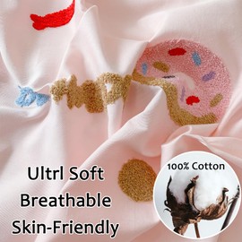 MorroMorn Twin Duvet Cover Cotton, 3D Embroidery Twin Bedding Sets Pink Bed Set All Seasons, Cute Chenille Embroidered Comforter Covers for Girls Kids Teen Preppy Dorm (Donut Pink, Twin/Twin XL)