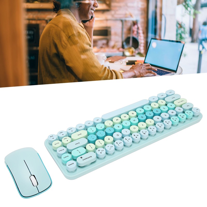 Keyboard Mouse Combo 2.4GHz Wireless Cute Retro 68 Round Keycaps