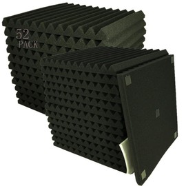 52 Pack 12 "X 12 "X1" Acoustic Panels Studio Soundproofing Foam Wedge Tiles, (52BLACK)