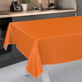ANRO Oilcloth Tablecloth, Washable, Oilcloth, Garden Tablecloth, Outdoor, Indoor, 220 x 140 cm with Hem, Orange