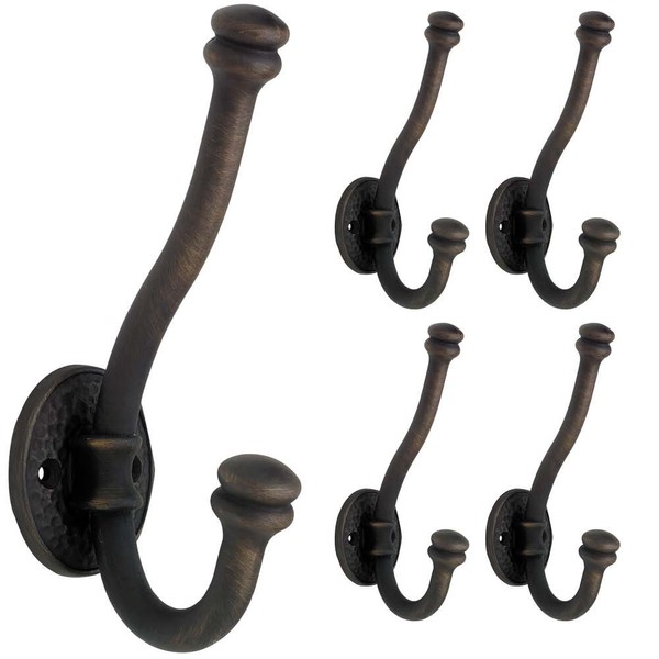 Franklin Brass Hammered Hook Wall Hooks 5-Pack, Oil Rubbed Bronze,